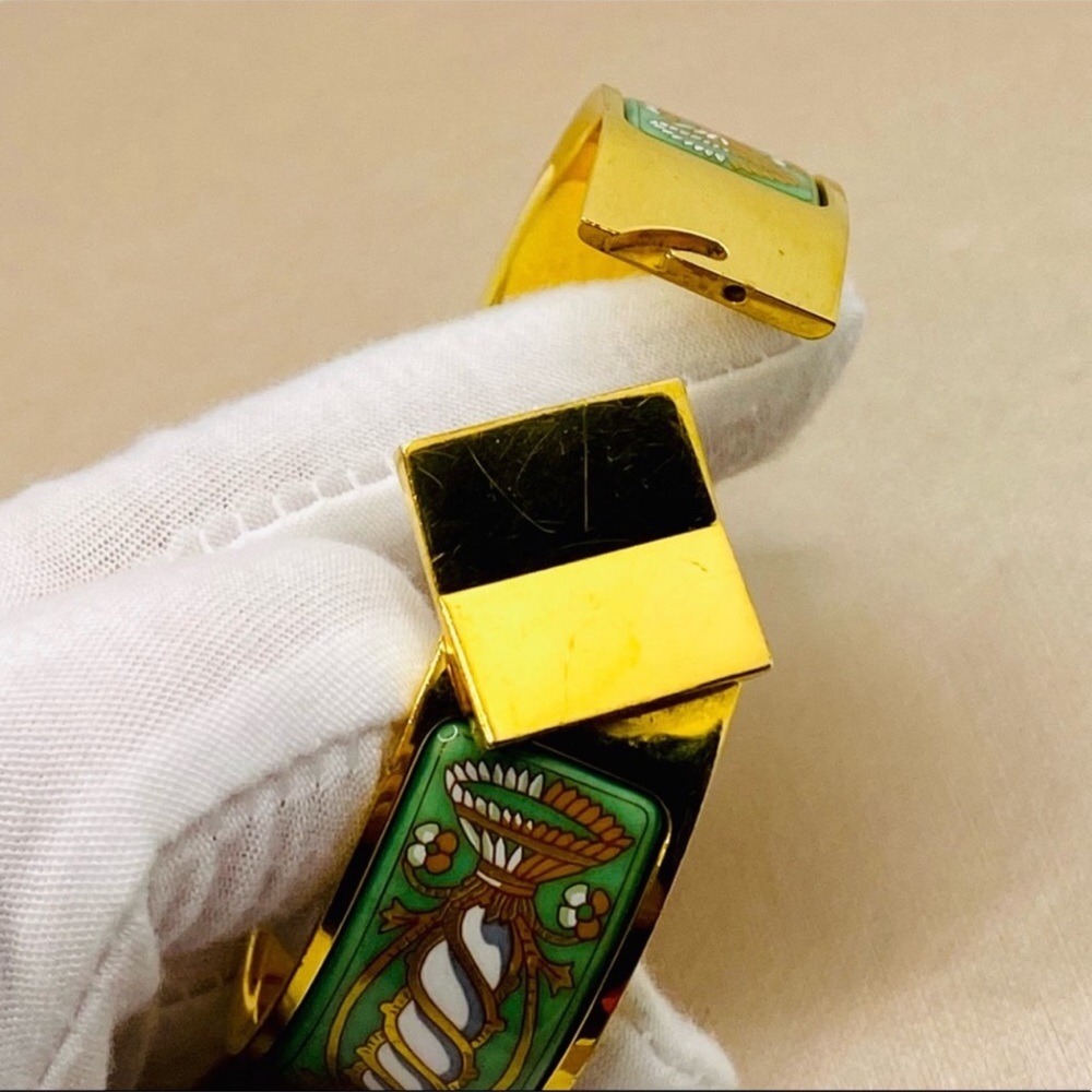 Vintage Hermès Green Enamel Cloisonné GM Clic Clack Cuff Bangle Bracelet. - Picture 7 of 8